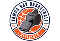 Tampa Bay Basketball Officials logo: Whistle over a basketball with text