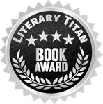 Literary Titan Book Award badge. Black and silver, with laurel wreath, stars, and text.