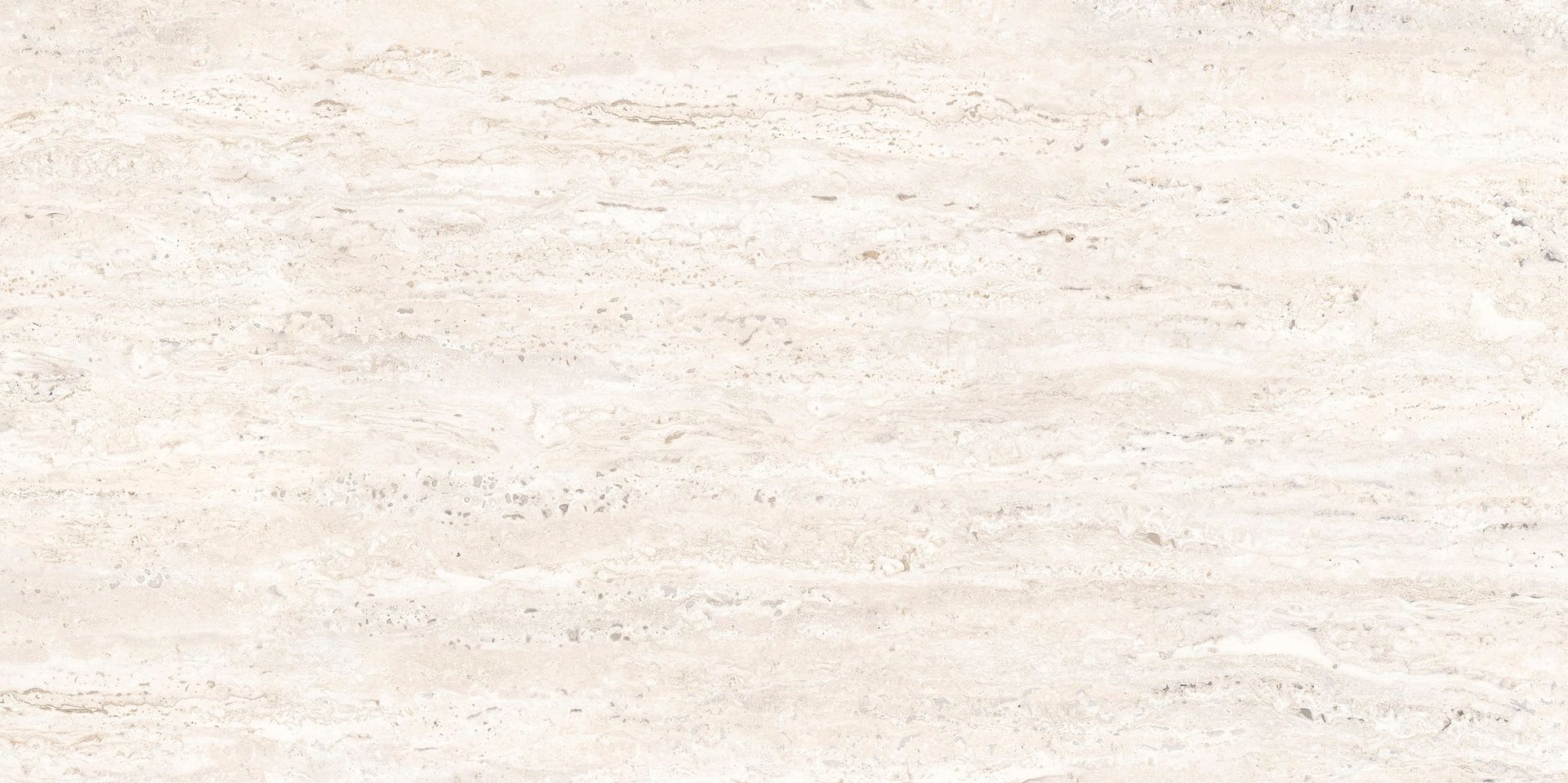 Superficie de piedra travertino beige con vetas horizontales.