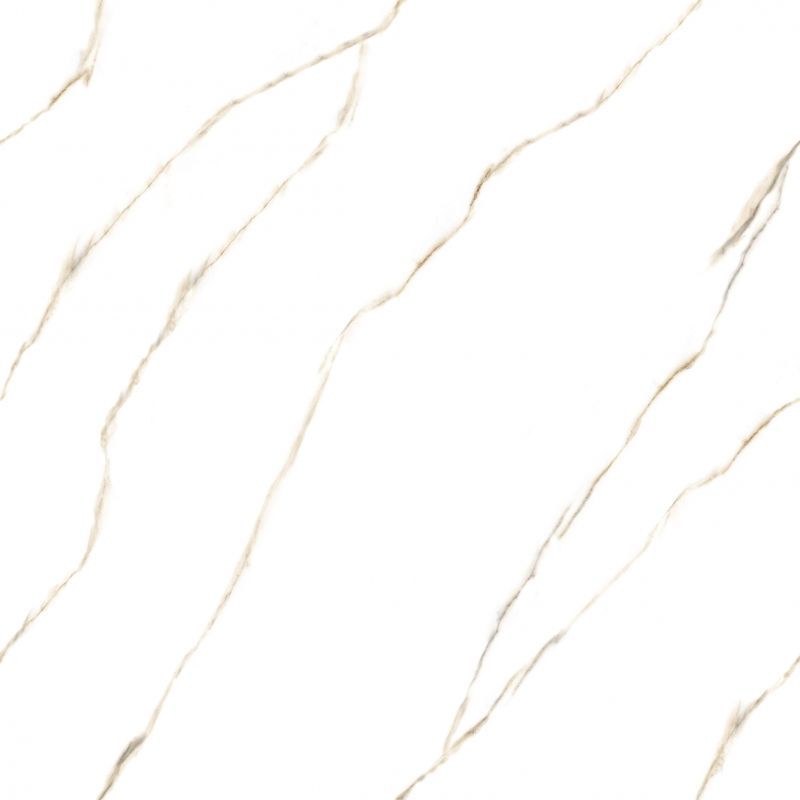 Azulejo de mármol blanco con vetas doradas.