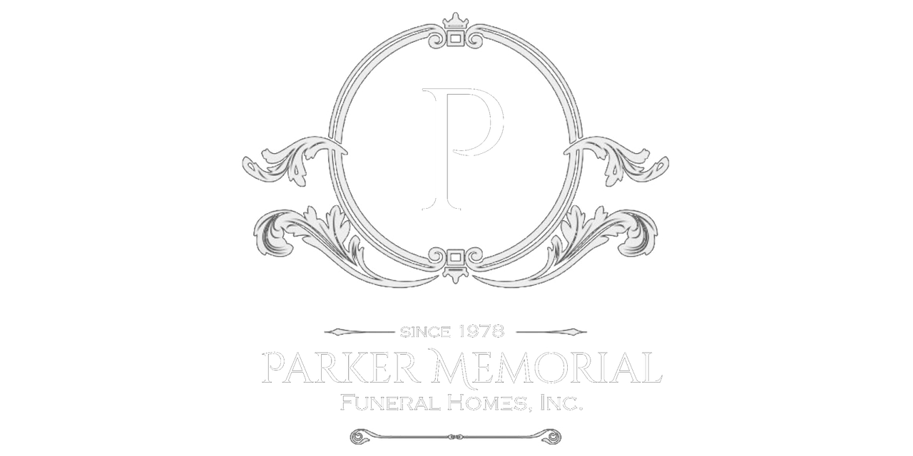 Logo for Parker Memorial Funeral Homes Inc. featuring a decorative oval frame. Text reads 