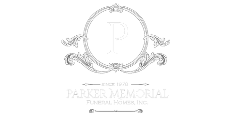 Logo for Parker Memorial Funeral Homes Inc. featuring a decorative oval frame. Text reads 