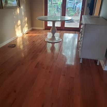 There is a table in the middle of the room.