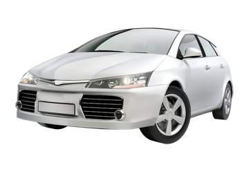 A white car is shown on a white background