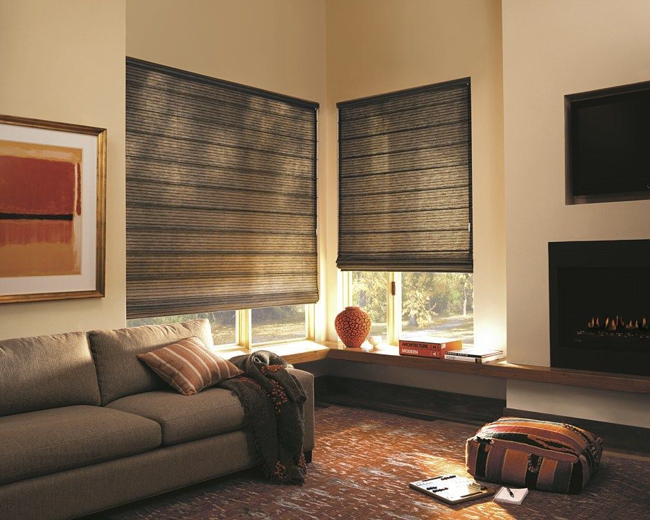A living room with a couch and a fireplace
