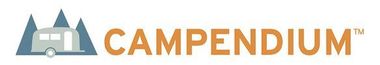 A logo for campendum with mountains and a trailer