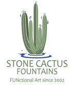 A logo for a company called stone cactus fountains