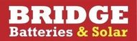 The bridge batteries and solar logo is on a red background.