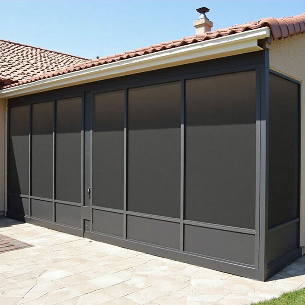 A house with a screened in porch and a roof