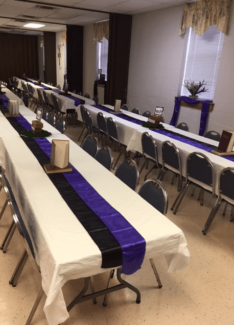 Church Table With Purple Tablecloth — Tarrant, AL — Lily Baptist Church