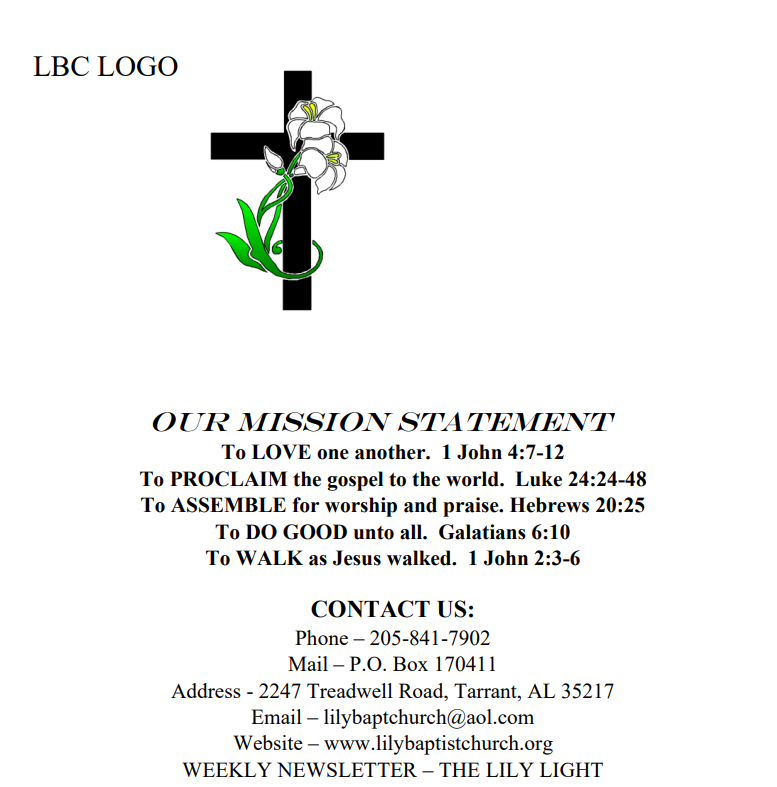 Mission Statement — Tarrant, AL — Lily Baptist Church