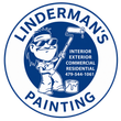Linderman's Painting logo: cartoon painter in blue circle with paint roller