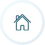 Blue house icon in a white circle.