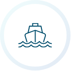 Blue house icon in a white circle.