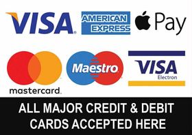 A sign that says `` we accept visa mastercard discover american express ''