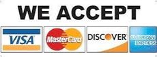 A sign that says `` we accept visa mastercard discover american express ''