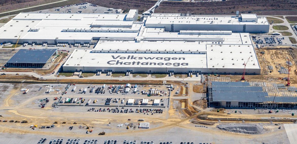 An aerial view of the volkswagen chattanooga factory
