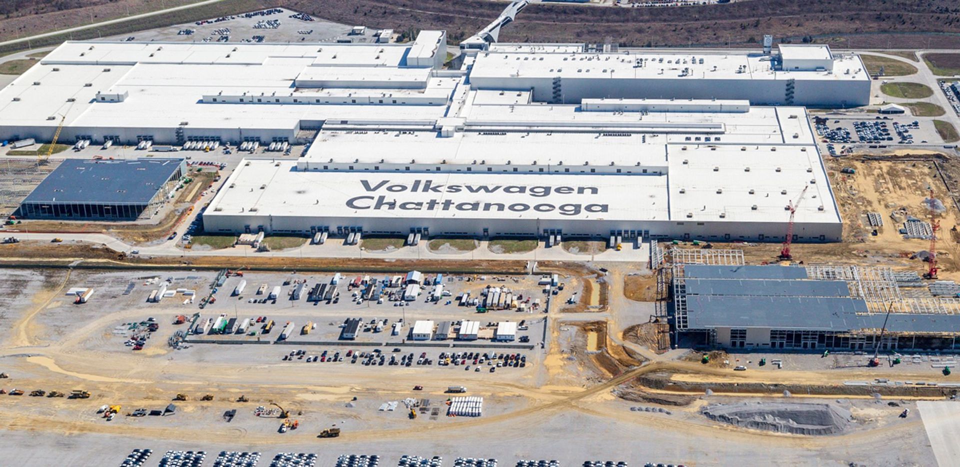 An aerial view of the volkswagen chattanooga factory