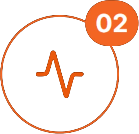Orange ECG line inside a circle with a small orange badge labeled “02”