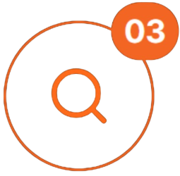Orange search icon with a small orange badge showing “03” in the top right.