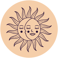 Un dibujo de un sol y una luna con caras.