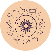 Un círculo con los signos del zodíaco y un sol en el centro.