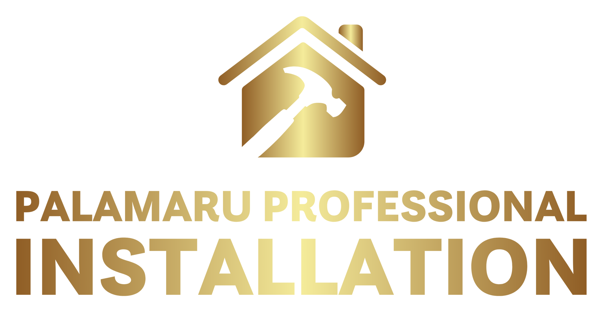 Golden logo with house silhouette and hammer, text: Palamaru Professional Installation.