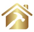 Gold house icon with white hammer.