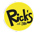A circular yellow logo with the black text "Rick's" and "est 1980" in a casual, stylized font.