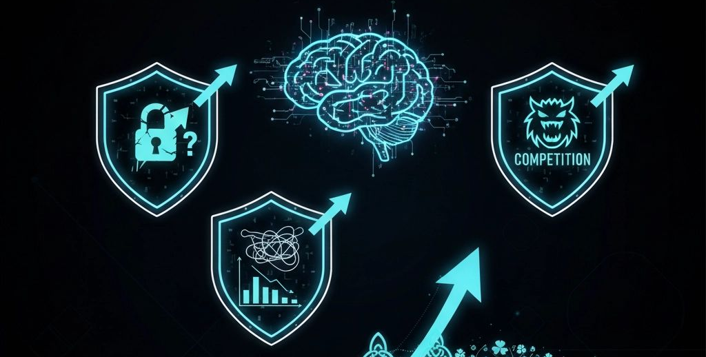 Three shields and a brain illustration