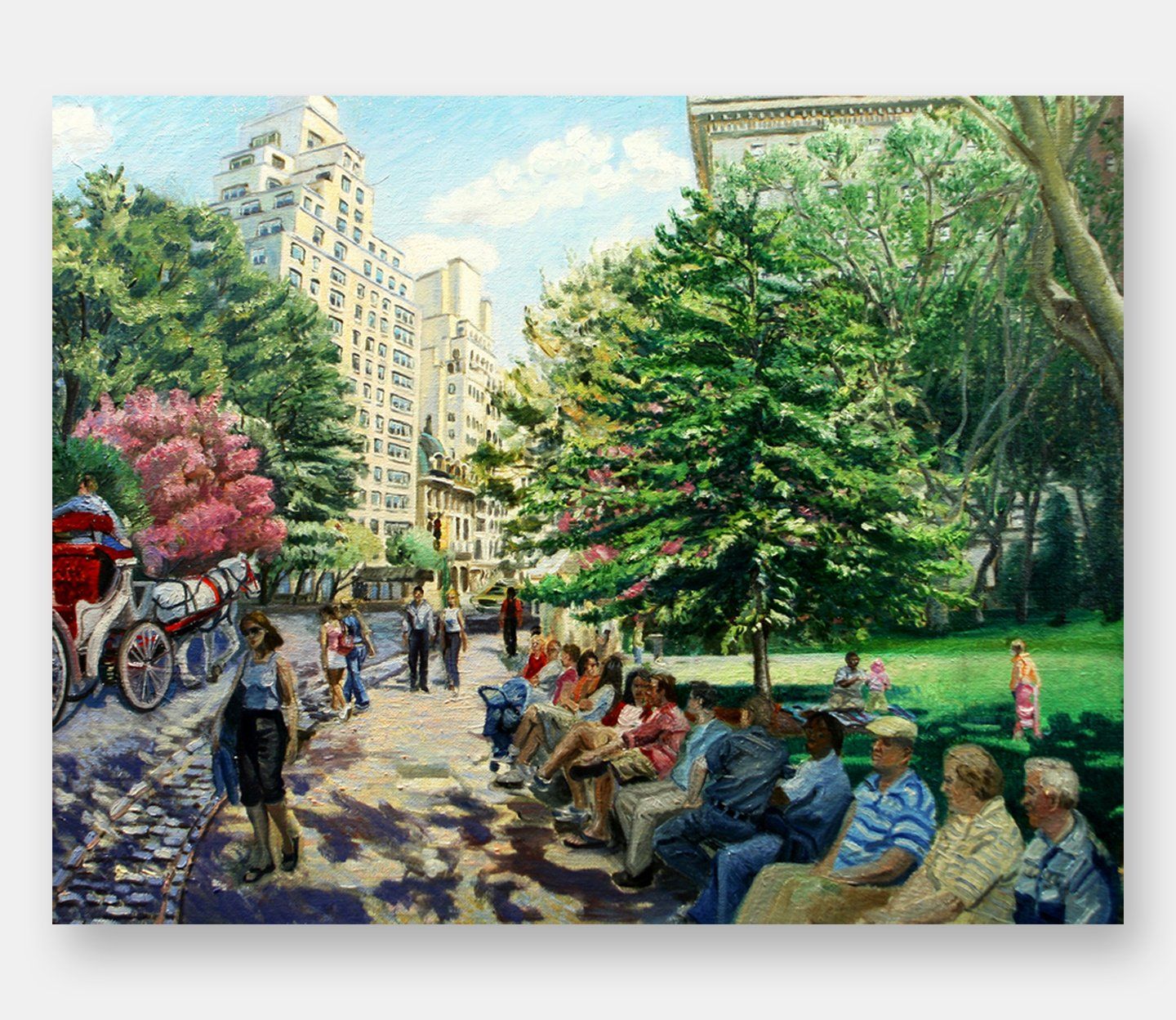 Figurative Landscape Oil Painting - Park Bench by John Varriano