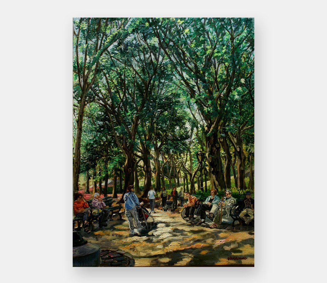 Figurative Landscape Oil Painting - Sunny Park by John Varriano