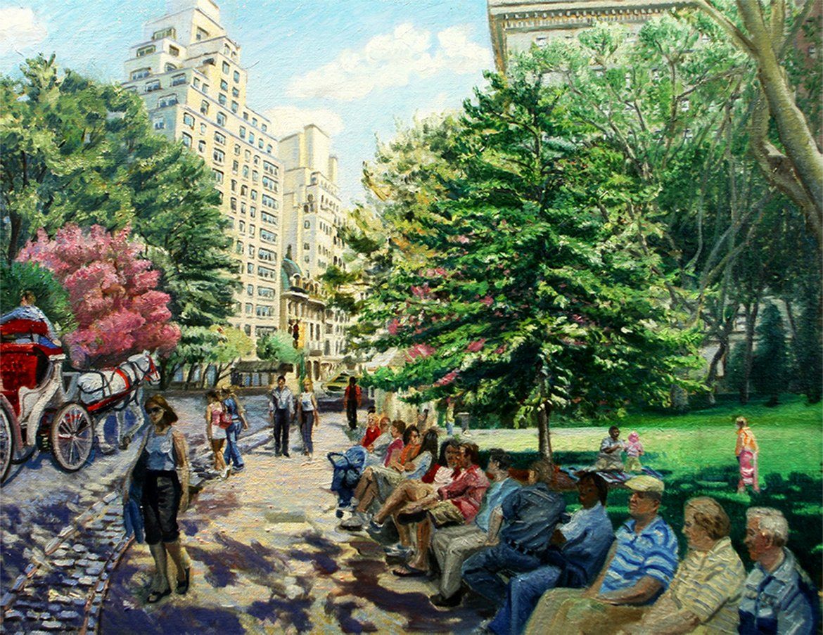John Varriano, American Artist - Park Bench - Oil Painting on Canvas