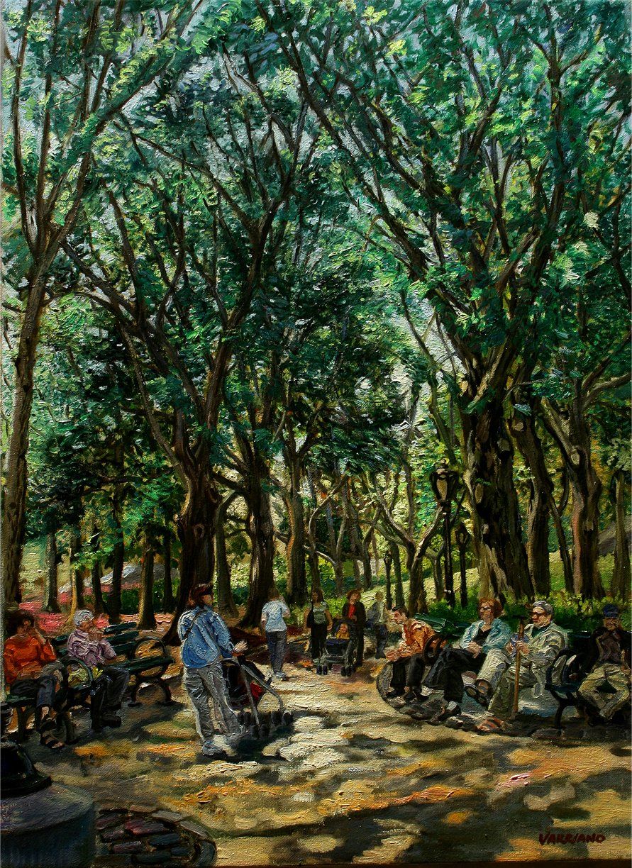 John Varriano, American Artist - Sunny Park - Oil Painting on Canvas