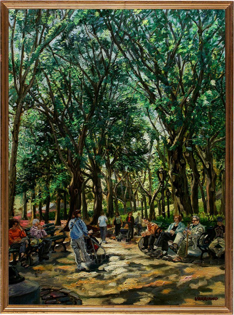 John Varriano, American Artist -  Sunny Park - Landscape Oil Painting