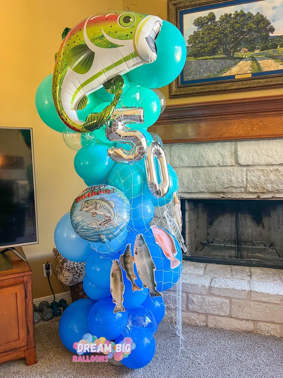 fishing fish birthday balloon column