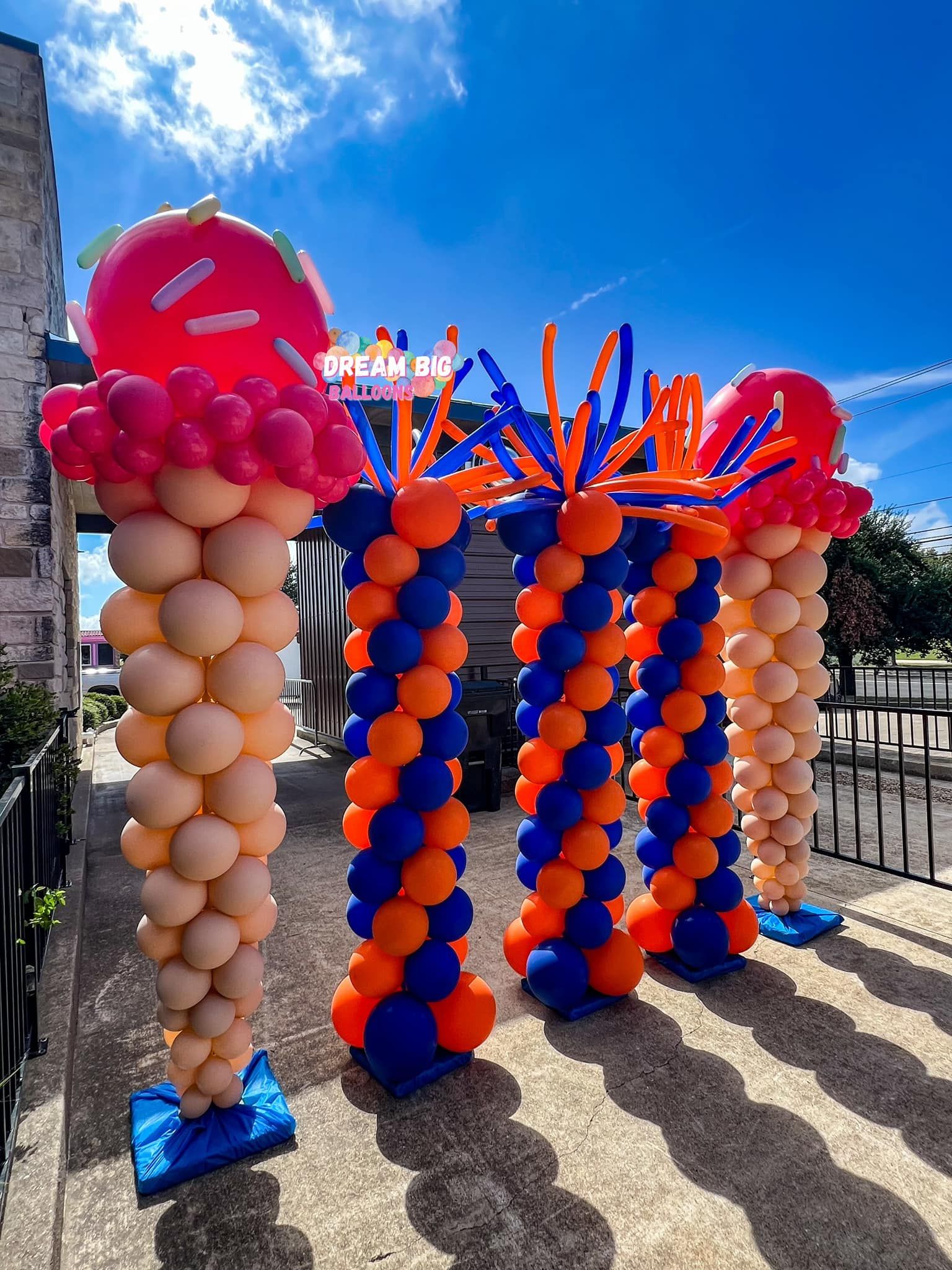 ice cream balloon column spiral balloon column grand opening waco texas