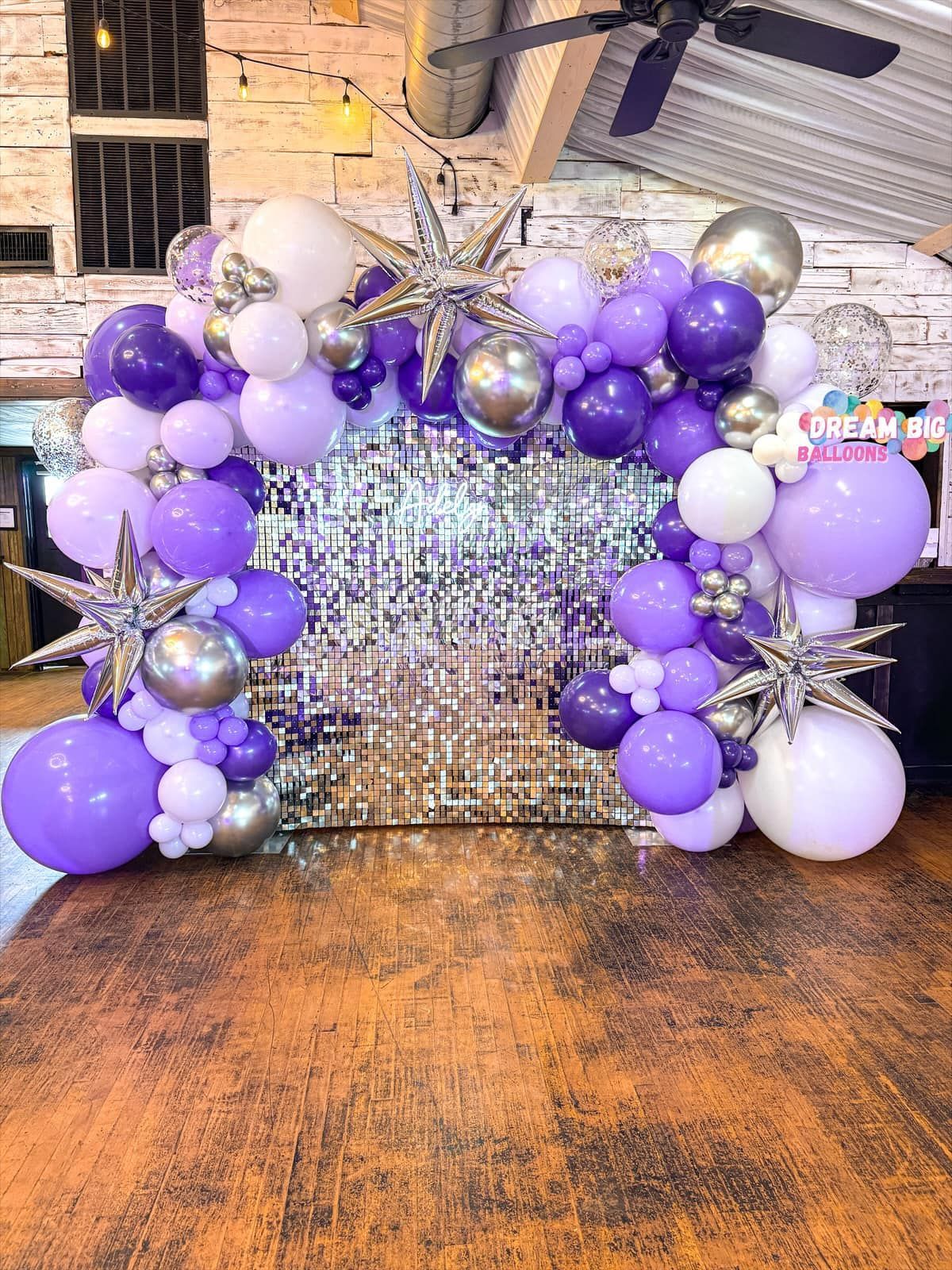 tarleton graduation balloon arch shimmer wall