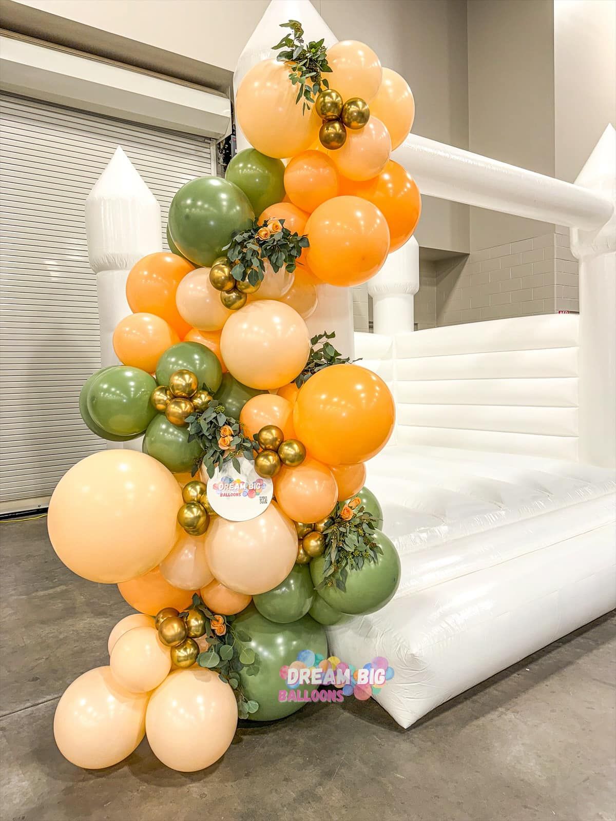 white bounce house wedding bridal shower birthday balloon arch garland waco texas