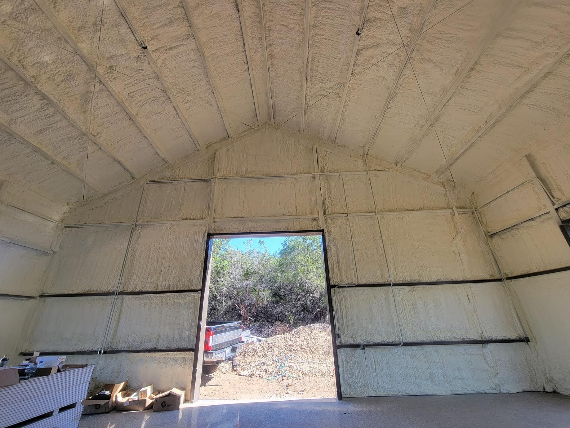 The inside of a building with foam on the walls and ceiling.