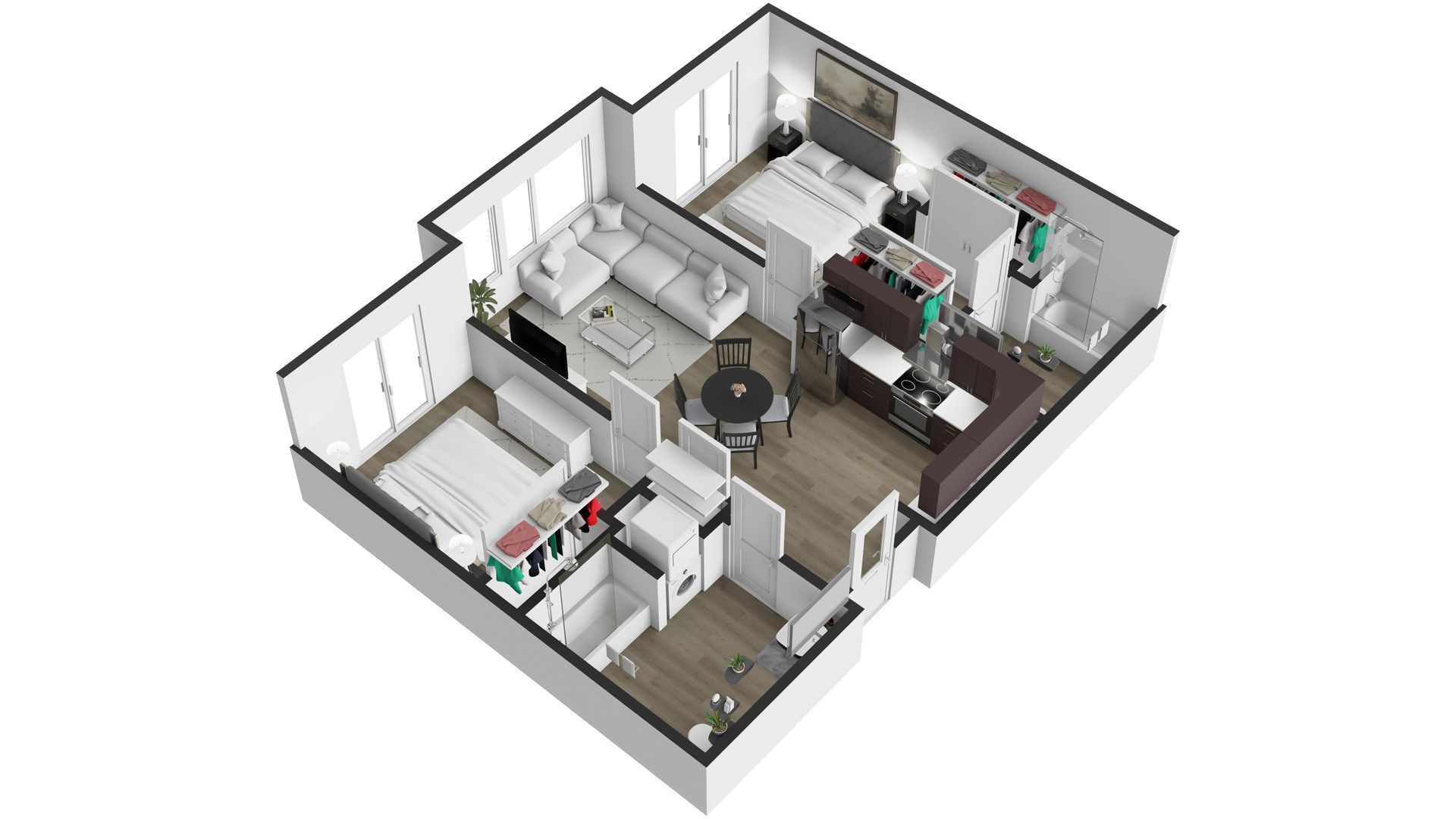 An aerial view of a floor plan of a house.