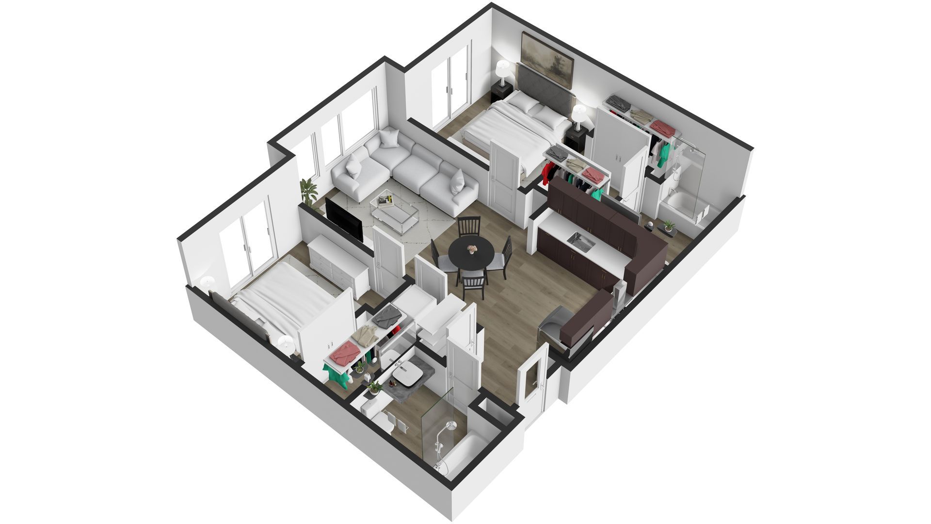 An aerial view of a floor plan of a house
