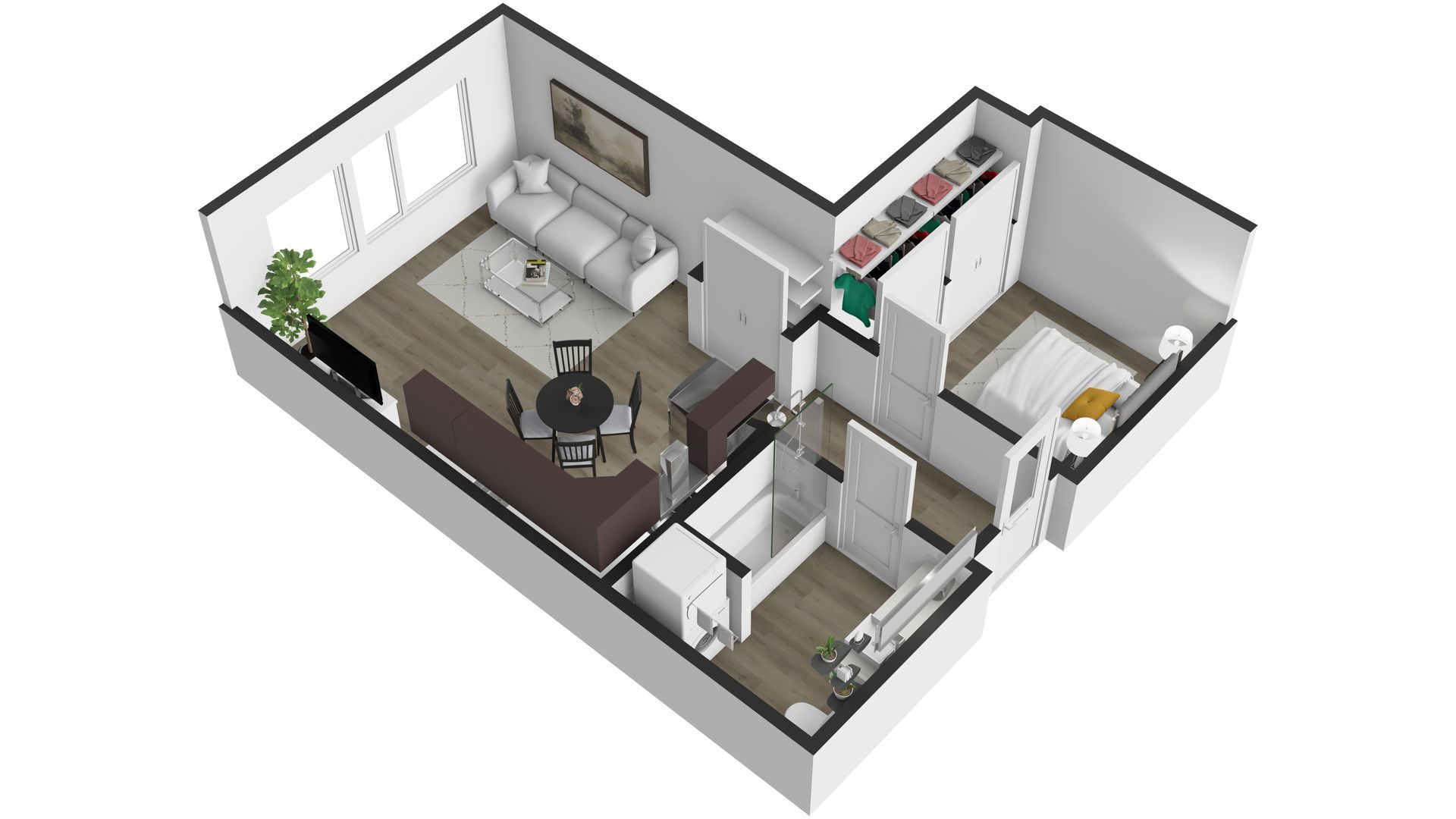 An aerial view of a floor plan of a house