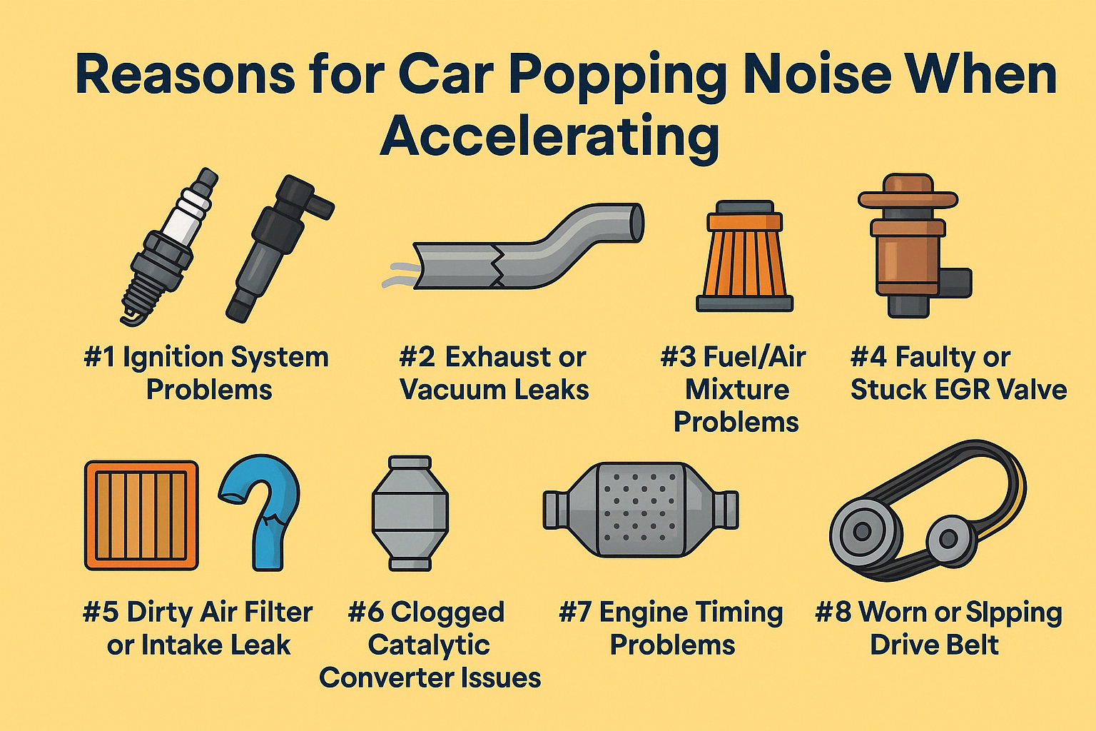 Hear a weird popping noise when you hit the gas? That sound could mean anything from a little hiccup in your exhaust system to something more serious like an engine misfire.
Sometimes it’s a quick fix, other times it’s a “call your mechanic” kind of situation.
In this post, we'll explain why your car makes popping noise when accelerating, and what you should do next.