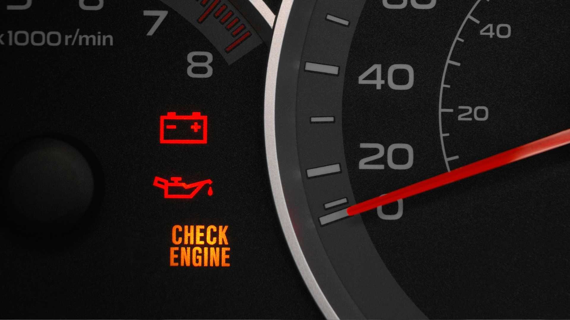 check engine light on in a car's dashboard