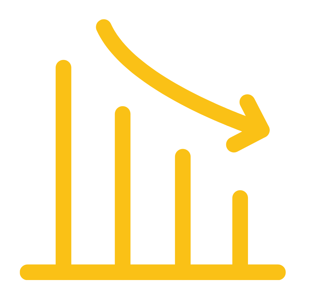 A yellow icon of a graph with an arrow pointing down.
