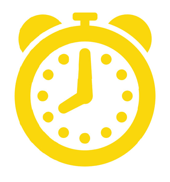 A yellow alarm clock with a white face and yellow hands