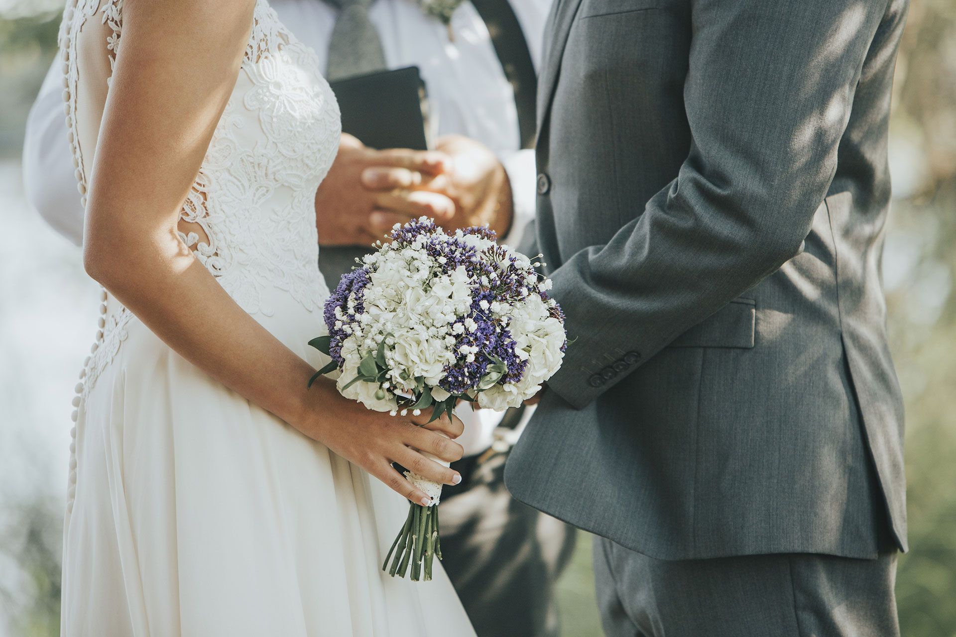 wedding dress hanged on a closet