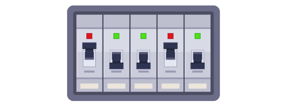 A cartoon illustration of a electrical box with a bunch of switches on it.