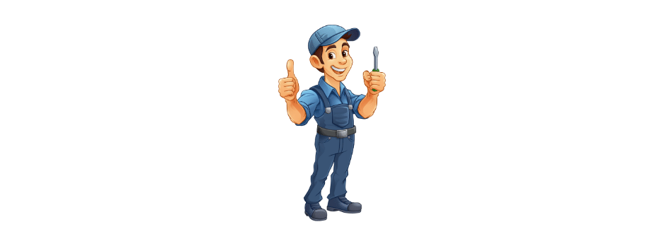 A cartoon of a mechanic holding a screwdriver and giving a thumbs up.